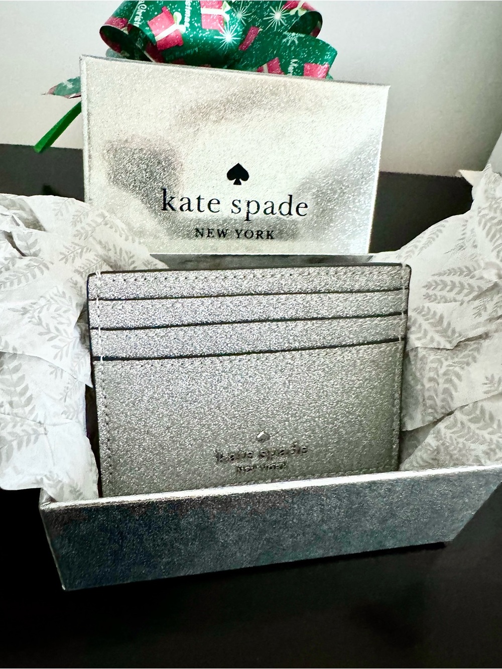 NIB Kate Spade Lunar Light Silver Glitter Boxed Small Slim Cardholder Wallet - Picture 7 of 8